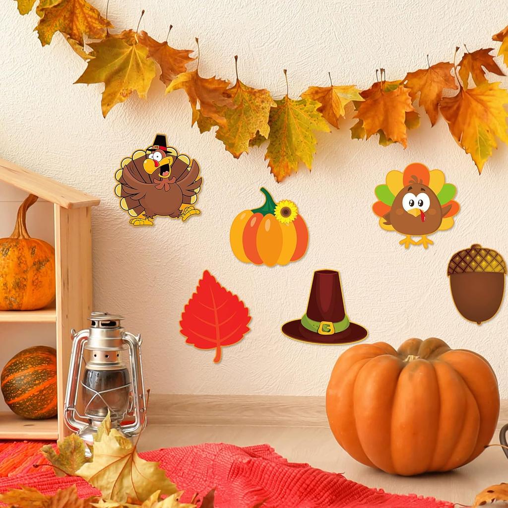 Joy Bang Thanksgiving Bulletin Board Decorations, 50 Pcs Autumn Fall Cutouts Pumpkin Leaves Turkey Cutouts Thanksgiving Decorations Decor for Home