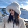Harajuku Fluffy Fur Fisherman Hat Imitation Fur Luxury Plush Hat Retro Winter Fluffy Hat  Outdoor