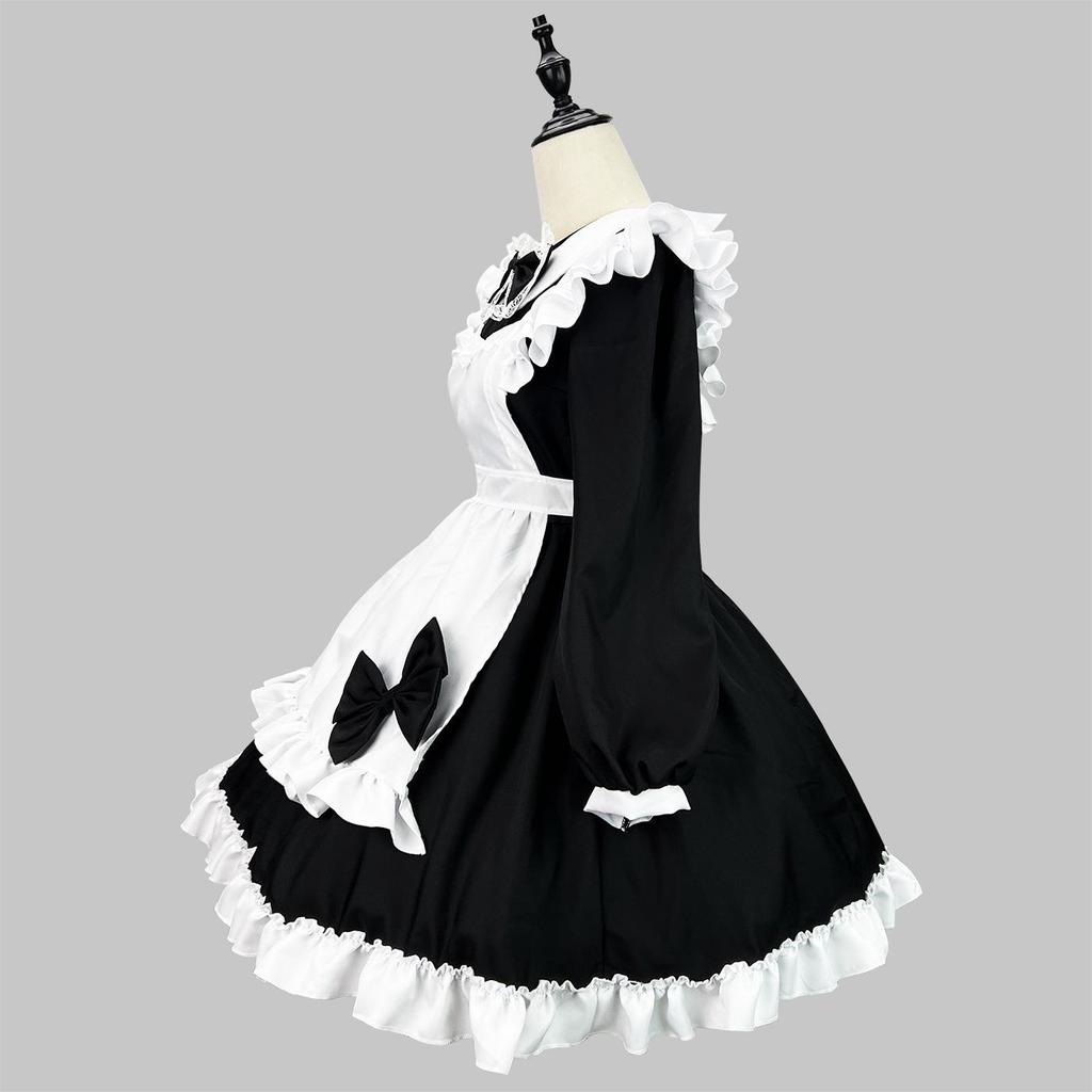 Costume da Cameriera Giapponese Bianco e Nero Super Carino - Manica Lunga
