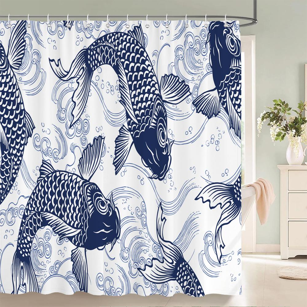 Waterproof Polyester Fabric Shower Curtains Japanese-Style Printing Bathroom Curtains For Home Decoration Curtain