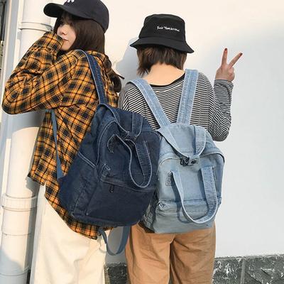 School Bag Female Harajuku High School Student Tide Backpack College Style Denim Canvas Backpack Canvas Bag