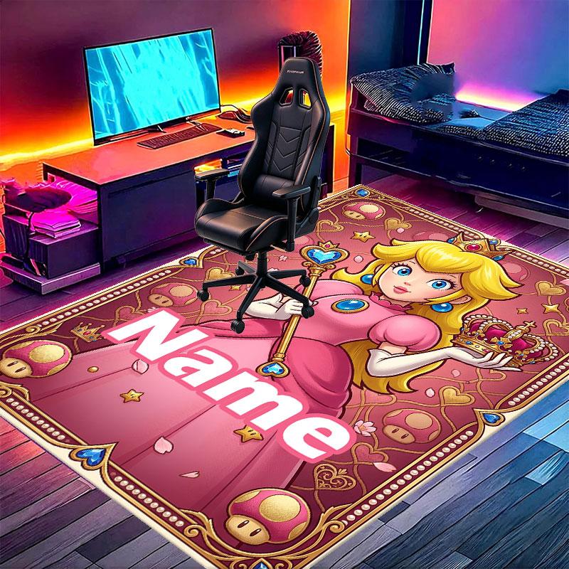 Custom Name Personalized Princess Peach Toadstool Print Carpet, Versatile Home Decor Rug, for Playroom, Apartment, Balcony, Entryway, Hallway Gift