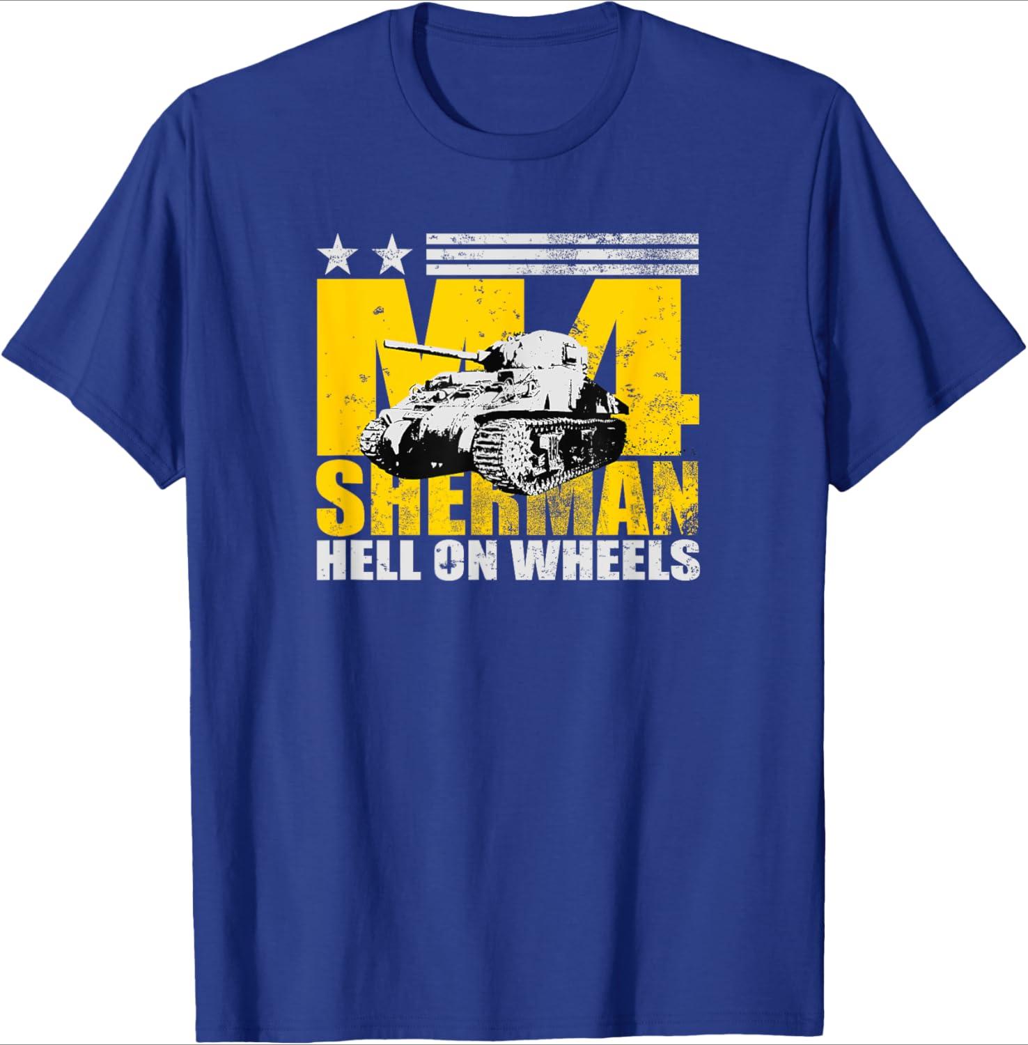 WW2 Tank M4 Sherman design100 cotton summer casual Oneck short sleeve printed mens Tshirt S