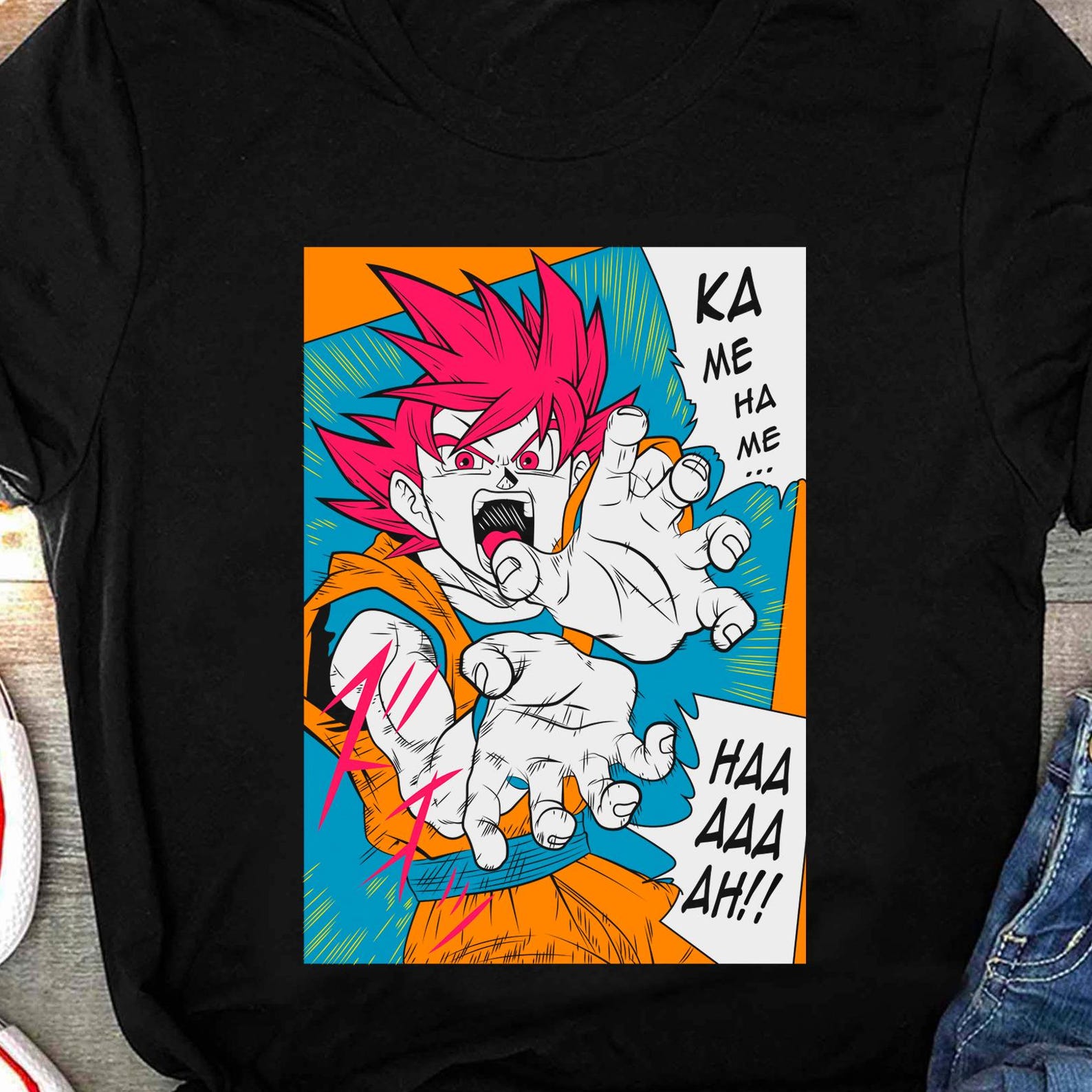 Kamehameha Goku Shirt, DBZ Manga Shirt, Super Saiyan Dragonball Gift, Vegeta Master Roshi Kamehameha Wave Anime Tee M