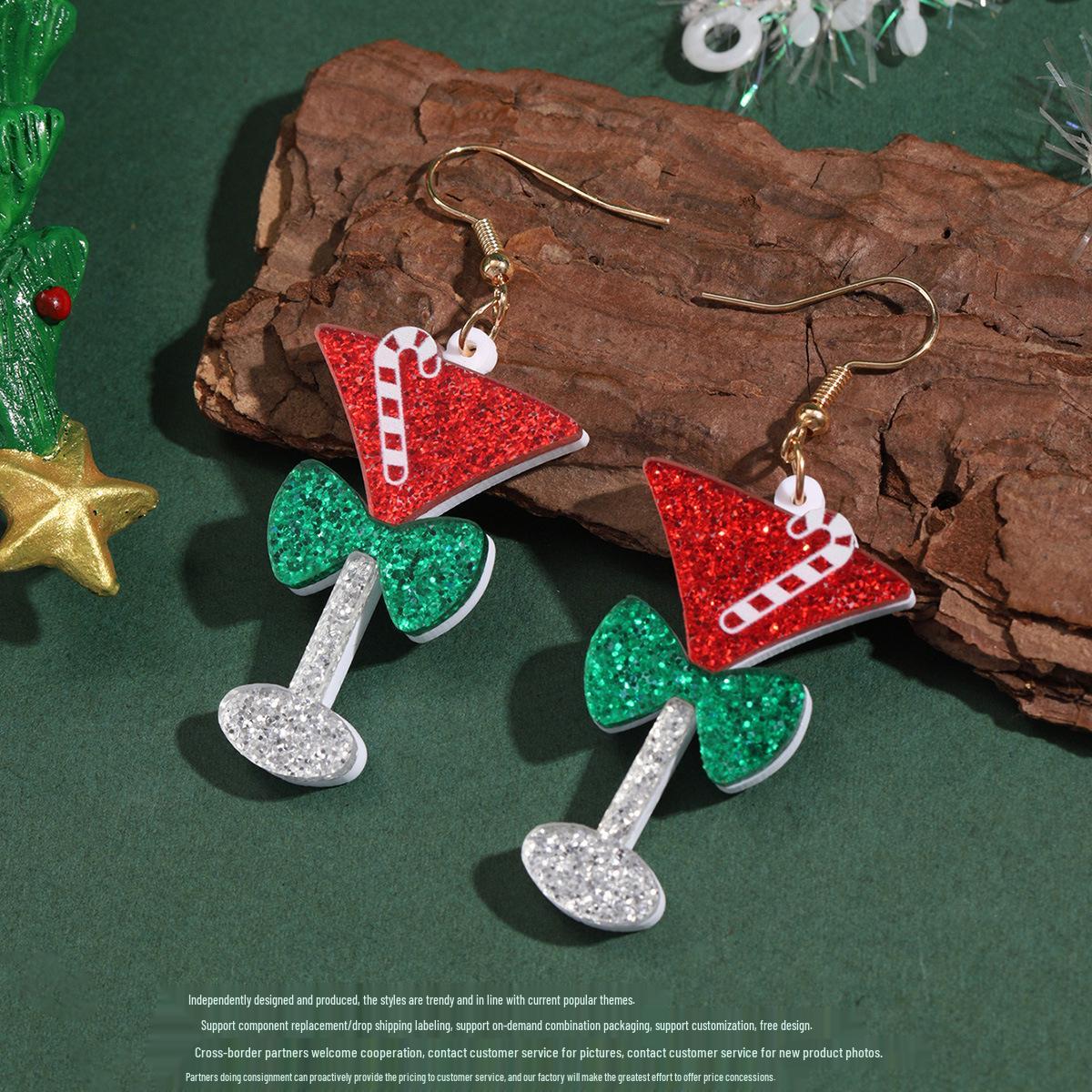 Christmas Double-Layer Wine Glass Cane Acrylic Earrings - Personalized Design