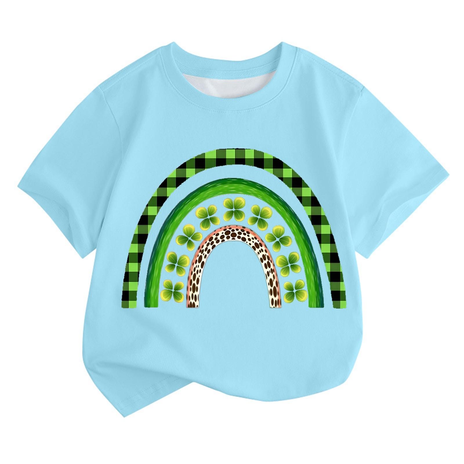 

Мальчики и девочки мода повседневный воротник принтованный короткий рукав топ 160 небесно-голубой