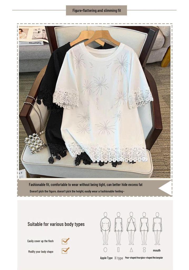 Plus Size Women's Loose Round Neck Mid-Length Short Sleeve T-shirt, Sizes 200/300/350 Jin, Bust 150/160.