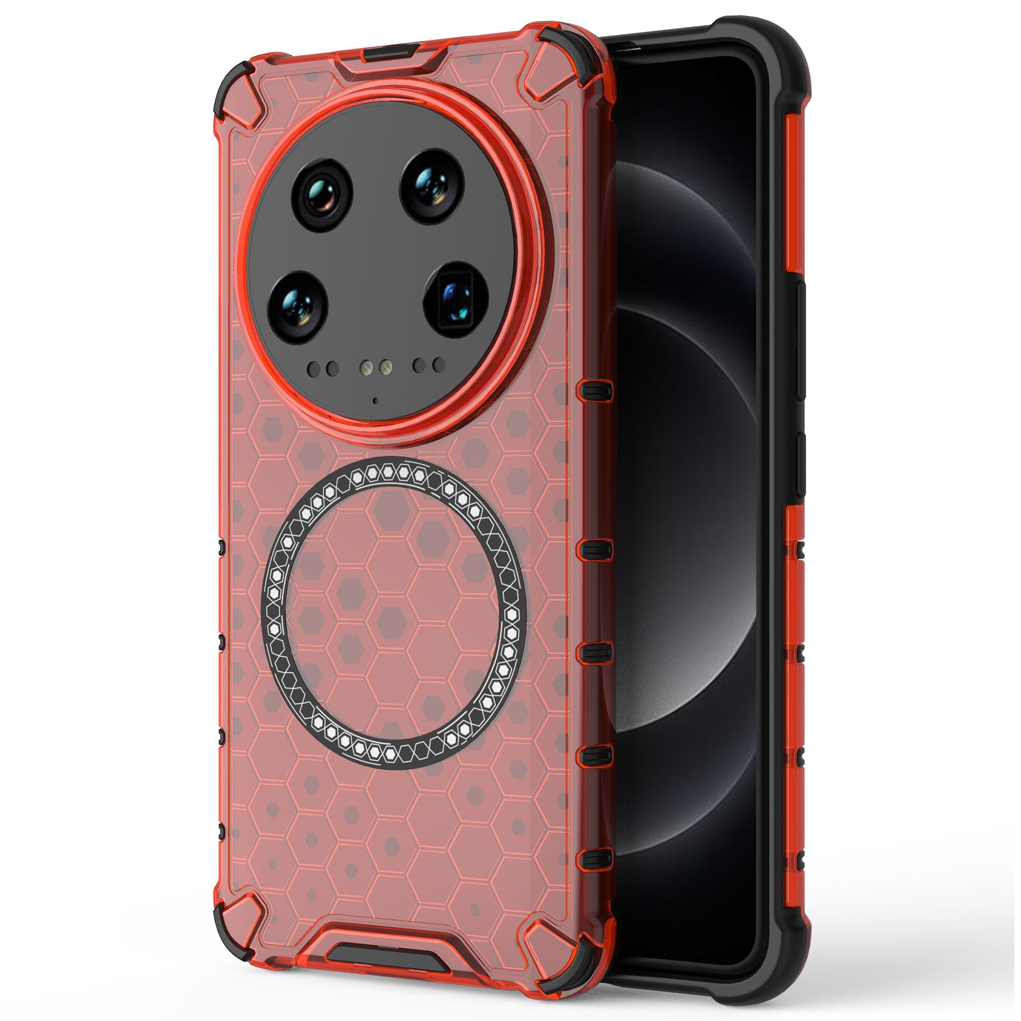 

For Xiaomi 14 Ultra Magnetic Case Honeycomb Reinforced Corners TPU+PC Phone Cover Red