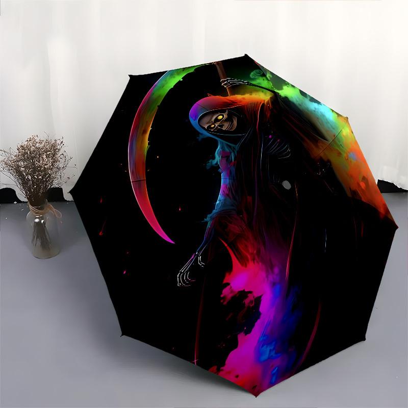 Grim Reaper, Colorful- Automatic Umbrella, Four Seasons Portable Folding Umbrella, Suitable for Men and Women, Travel, Daily Compact Umbrell