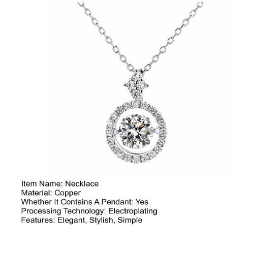 Women Necklace Rhinestone Round Pendant Necklace Sparkling Jewelry Anniversary Gift for Wife Girlfriend Mother