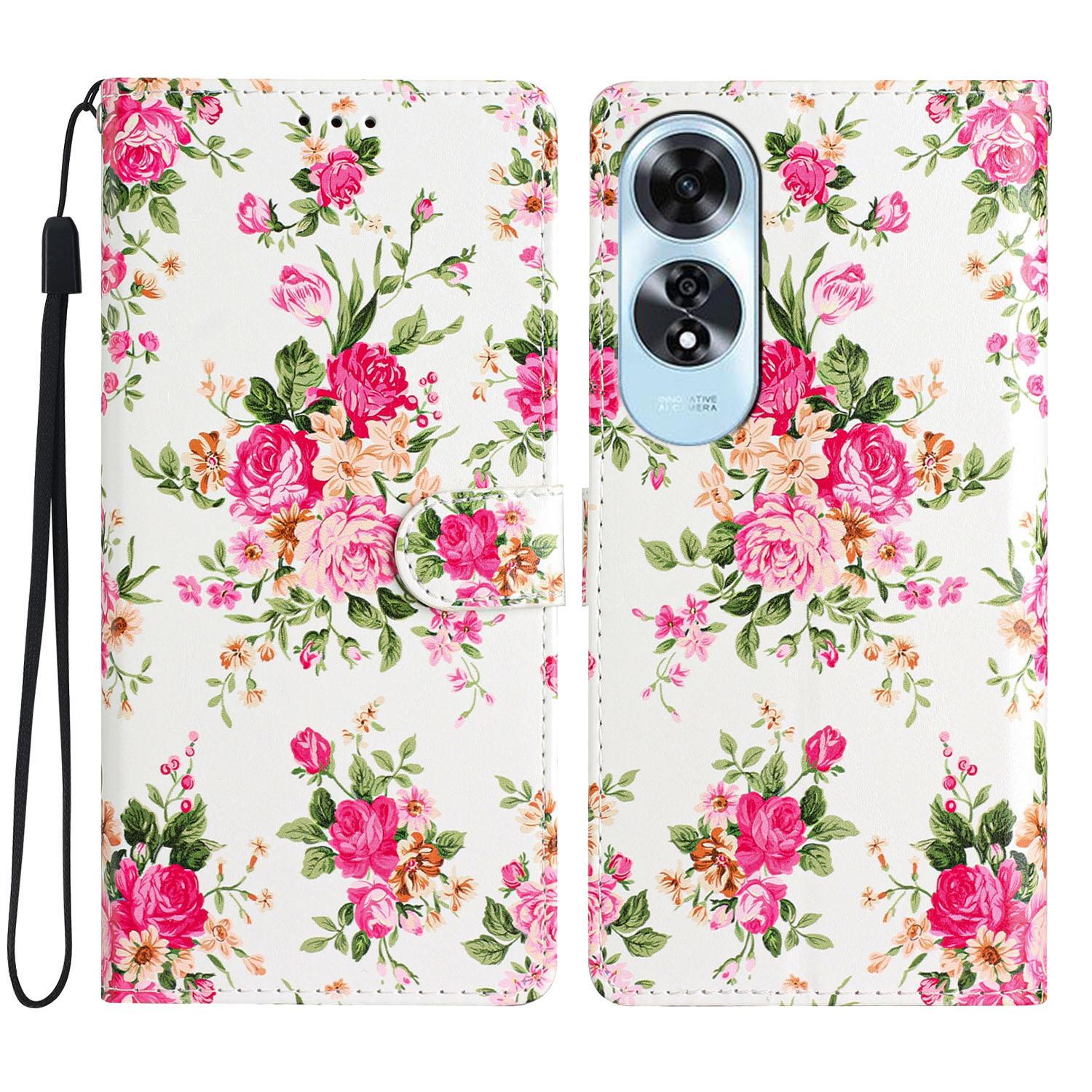 

Для Oppo A60 4G чехол-кошелек с узором и принтом флип-чехол для телефона из искусственной кожи Red Flowers