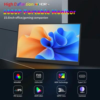 14/15.6/16-Inch1080p Portable Monitor IPS Panel USB-C HDMI-Compatible Travelling Display for PC Laptop Xbox Switch