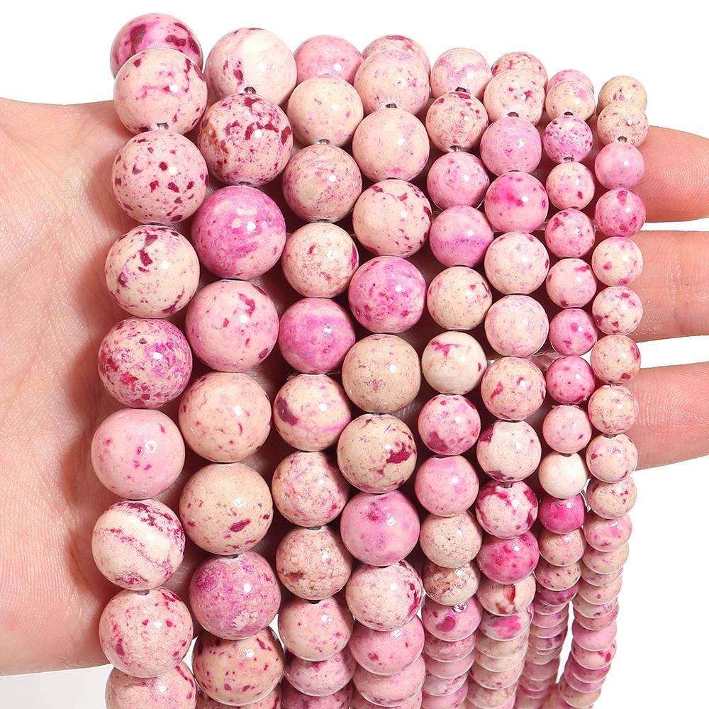 Natural Stone Beads 6 8 10 12mm Pink Travertine Round Loose Spacer Beads For Jewelry Making DIY Bracelets Necklace Accessories
