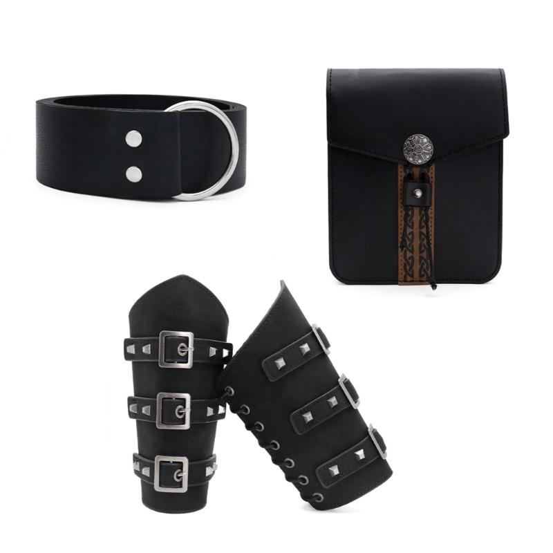 

Men Renaissances Costume Halloween Medieval Pirate Belt Skirt Hikes Vikinges Costume Accessories Set for Cosplay Party чорний
