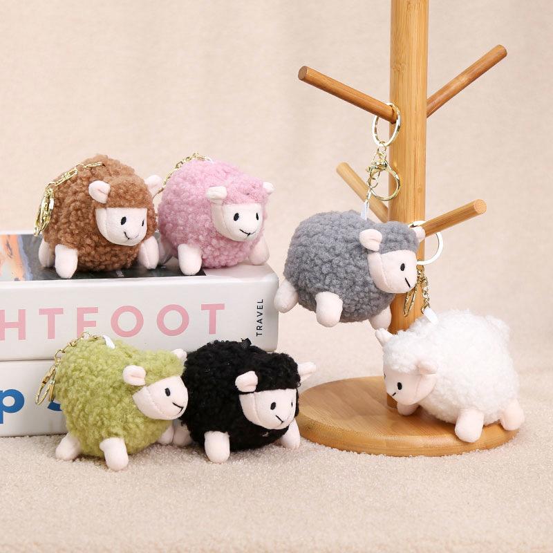 Cute Fluffy Sheep Plush Keychain Soft Fuzzy Fabric Lovely Bow Accent Backpack Charm for Girls Daily Wear