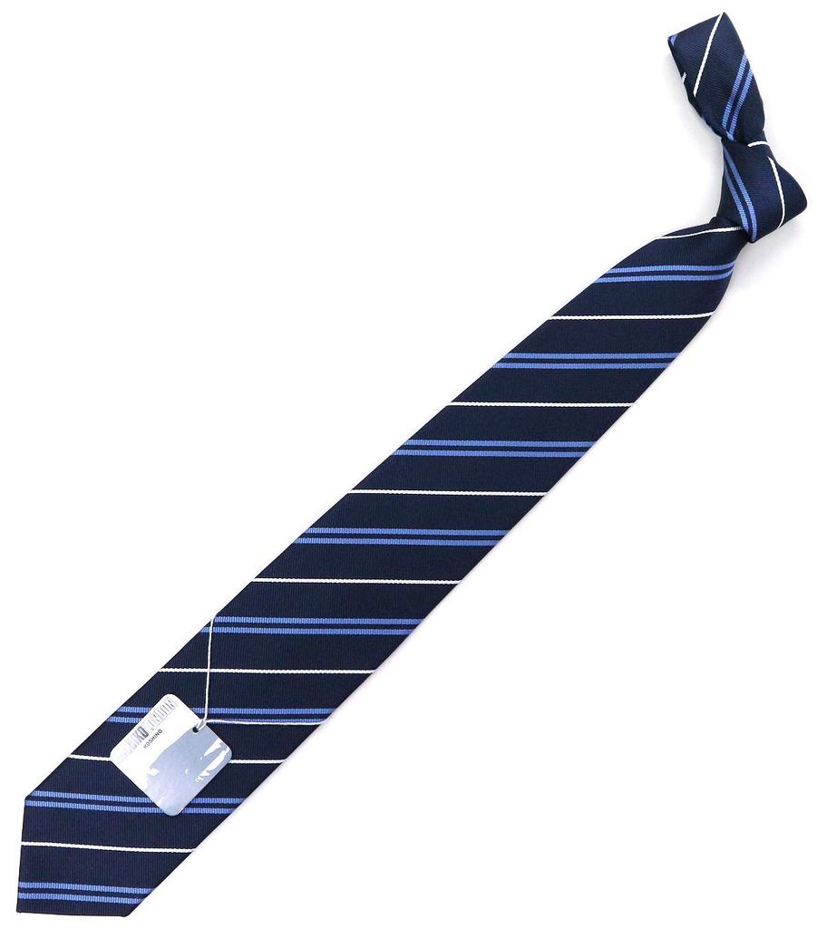 [Michiko London] Brand Necktie, Made In Japan, 100% Silk, Jacquard Weave, Regimental Stripe (Pattern C: Saxophone Blue)