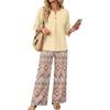 Women's Casual Printed 3/4 Sleeve Button Front Top and Wide Leg Pants 2 Piece Set