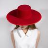 Spring and Autumn Fashion Retro British Ribbon Hemming Flat Top Big Brim Wool Felt Hat Top Hat Big Brim Wide Brim Cold Protection