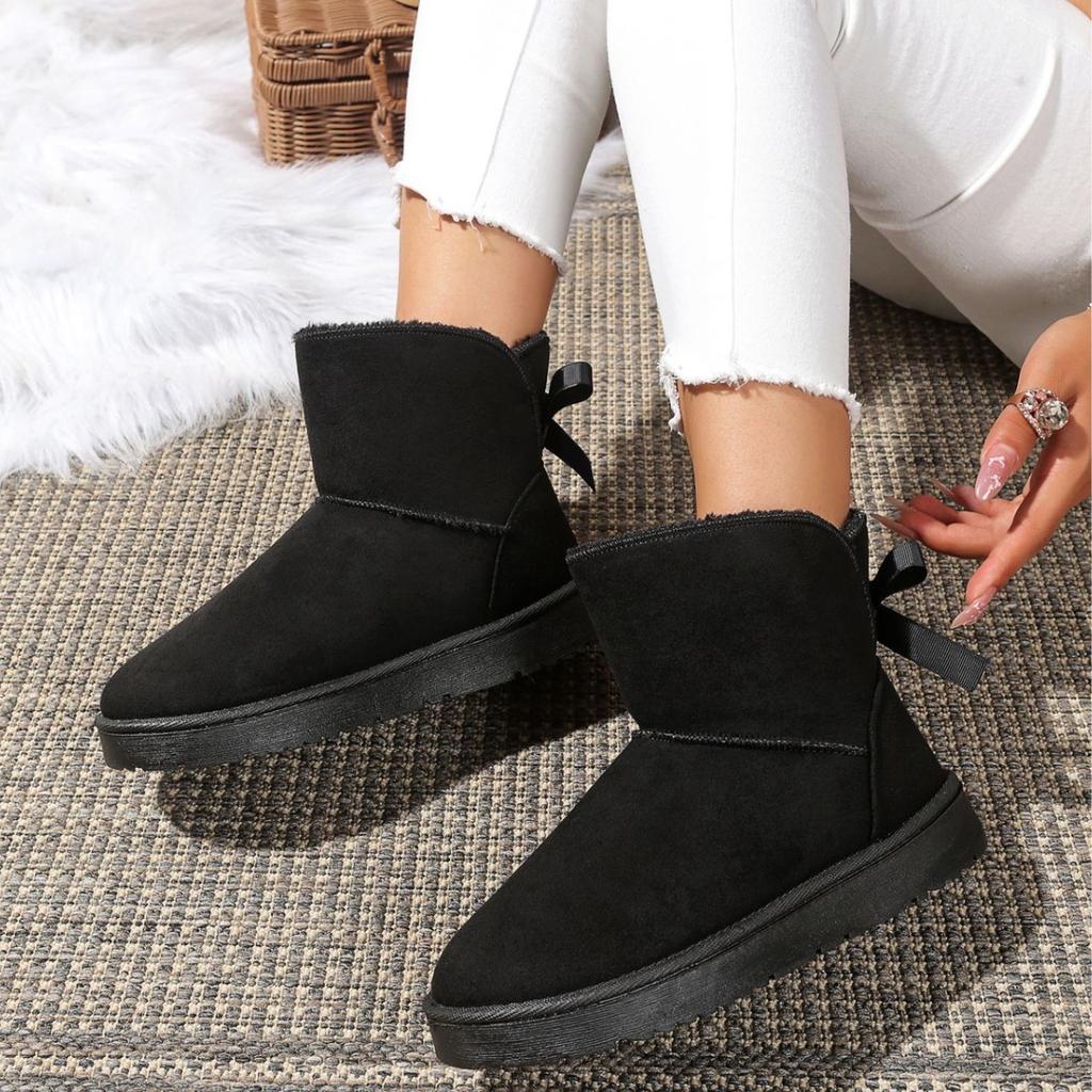 Women Snow Boots Couples Ankle Boots Fashion Round Toe Bow Thick Plush Casual Comfortable Women's Boots