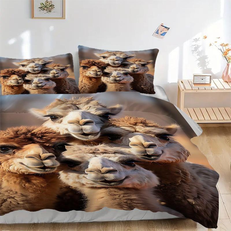 3pcs Camel Family Bedding Set - Includes One Quilt Cover and Two Pillowcases (No Core) - Anime Cartoon Design, Polyester Fabric, Suitable Fo