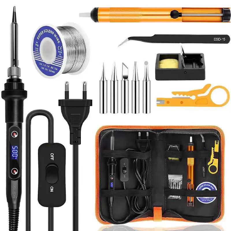 80W Smart LED Electric Soldering Iron Set with Temperature Adjustment and Ceramic Core Desoldering Function.