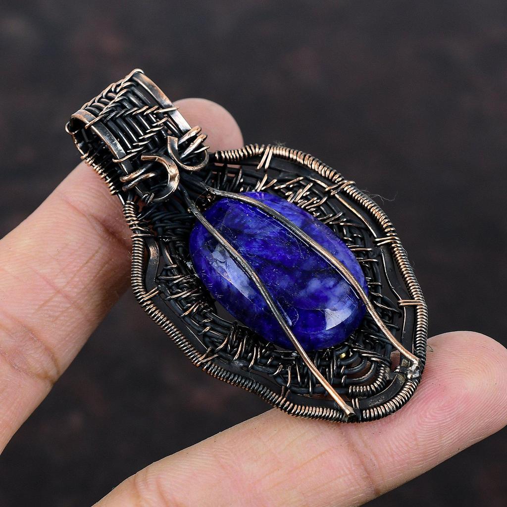 Faceted Blue Sapphire Pendant Copper Wire Wrapped Gemstone Jewelry Handmade Pendant Copper Wire Wrap Pendant Gift For Women Designer Jewelry