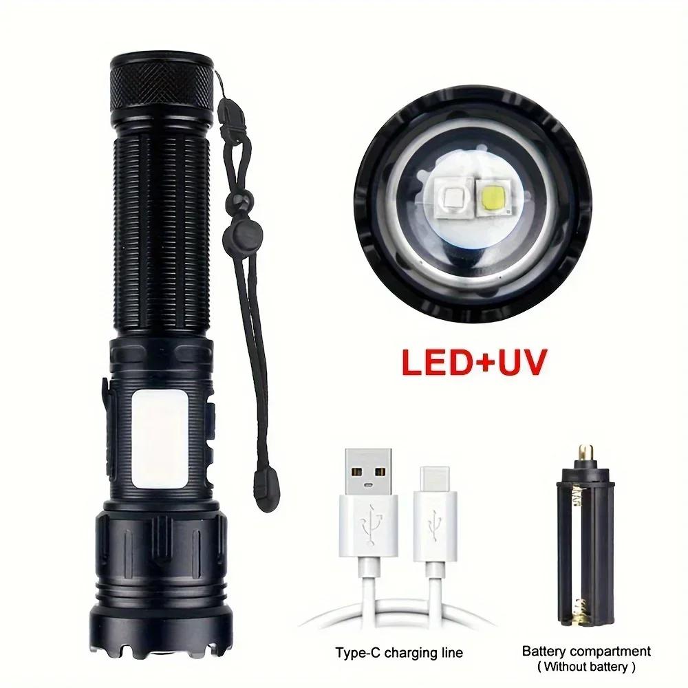 Super Bright Flashlight White+UV Light Zoom High-power Tactical Flashlight Green/Red WorkLight Blood Pet Detection Lamp Magnetic