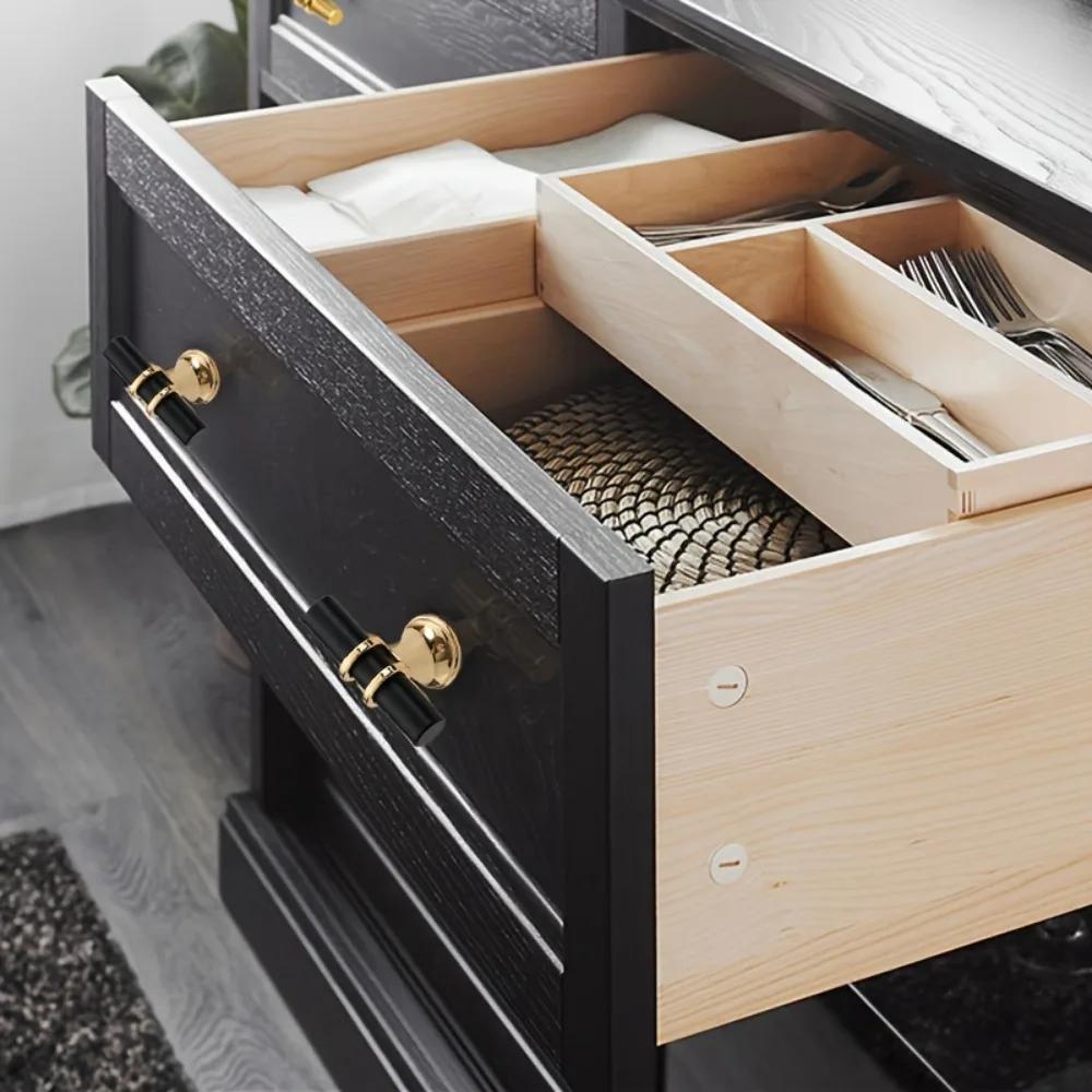 10pcs Elegant Black and Golden Cabinet Knobs - Polished Metal Drawer Pulls with Secure Mounting Screws, Perfect for Home Decor.