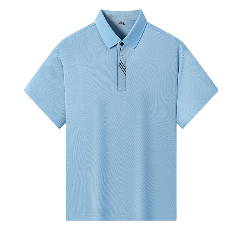 Men's White Ice Silk Short Sleeve Polo Shirt - Striped Placket Casual Business Formal Summer Top