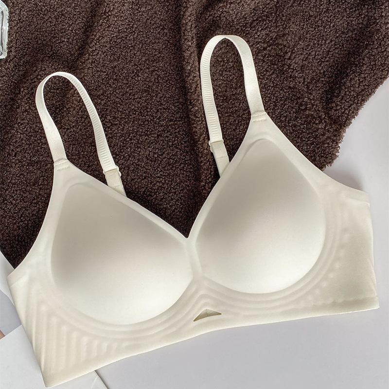 Bra seamless thin jelly gathering underwear women's no steel ring close breast upper support anti-sagging bra upgrade deep V