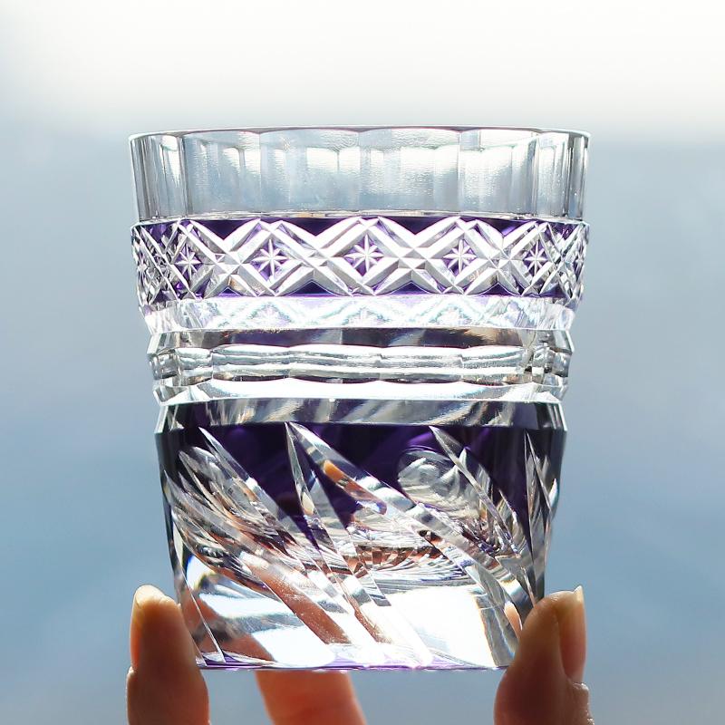 

Handmade Edo Kiriko S Colored Cocktail Whiskey Glass Tumbler Sky Blue Purple For Cold Drinking Iced Tea Coffee about 200ml