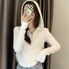 Women's Spring Autumn Hooded Half-Zip Long Sleeve Ribbed Slim Fit Top