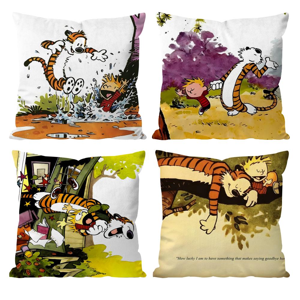 Anime C-Calvin and H-Hobbes Cushion Cover Pattern Printed Pillowcase for Living Room Sofa Cushion Cover & Bedroom Decor