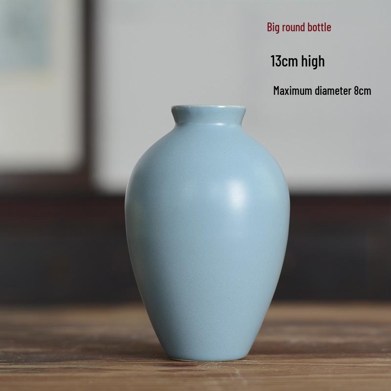 Vaso Ceramica Blu Zen - Mini Composizione Floreale, Ornamento per Soggiorno, Portafiori Secchi, Decorazione Floreale Arte Cerimonia del Tè Giapponese.
