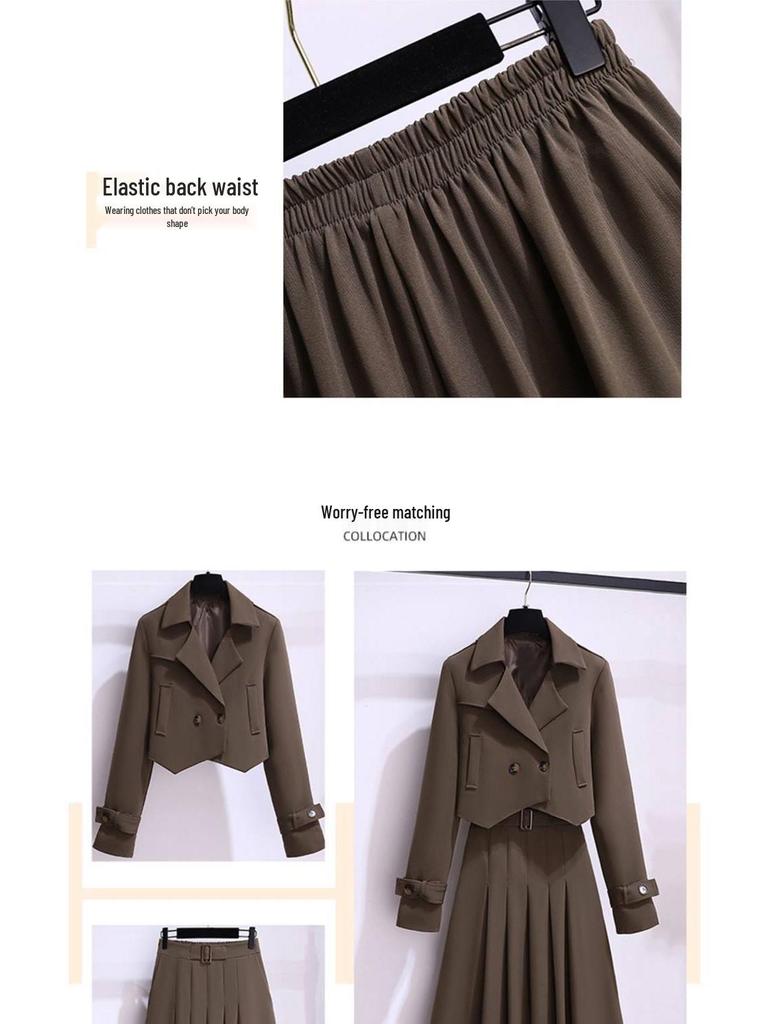 Plus Size Women's Suit: Jacket & Midi Skirt French Design 2025 Autumn Collection