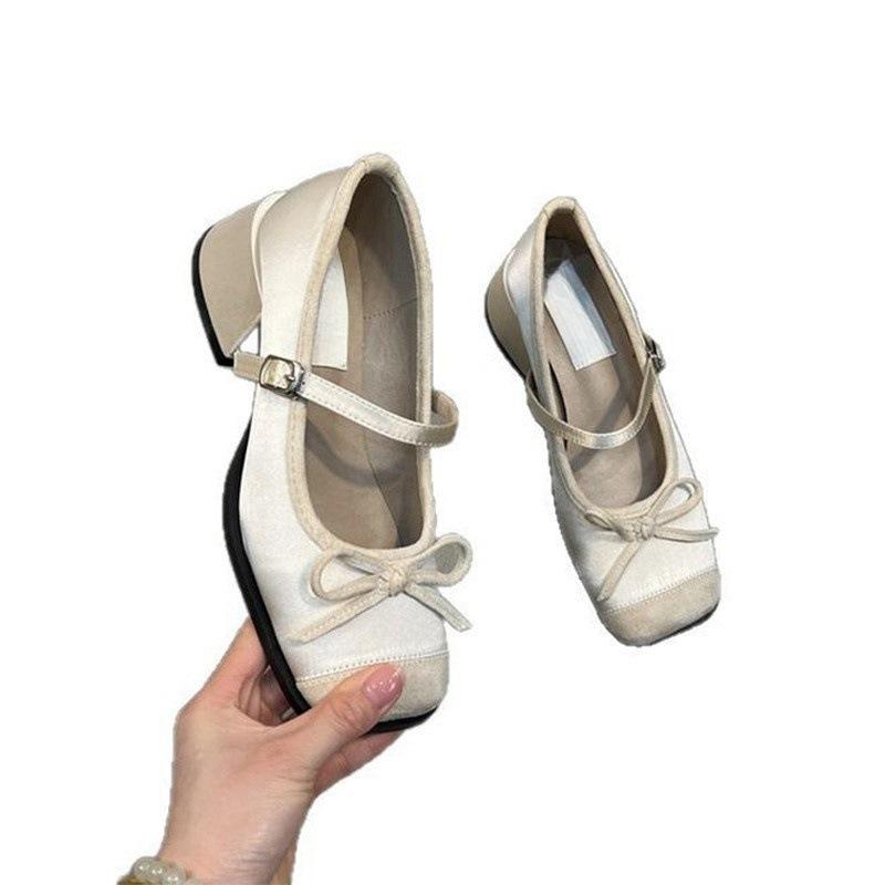 Fashion Women Shoes 2025 Spring Fashion Bow-knot Buckle Strap Mary Jane High Heel Shoes Non Slip Height Increase Women's Ballet Shoes
