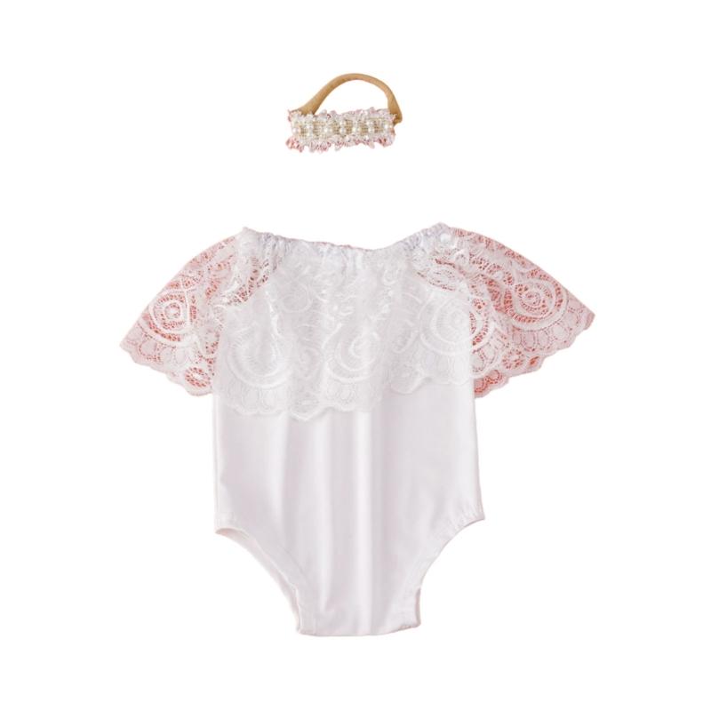 

Set of 2pcs Baby Romper and Headwear Girls Jumpsuit Costume Accessories Photography Props for Newborns Photoshoots белый