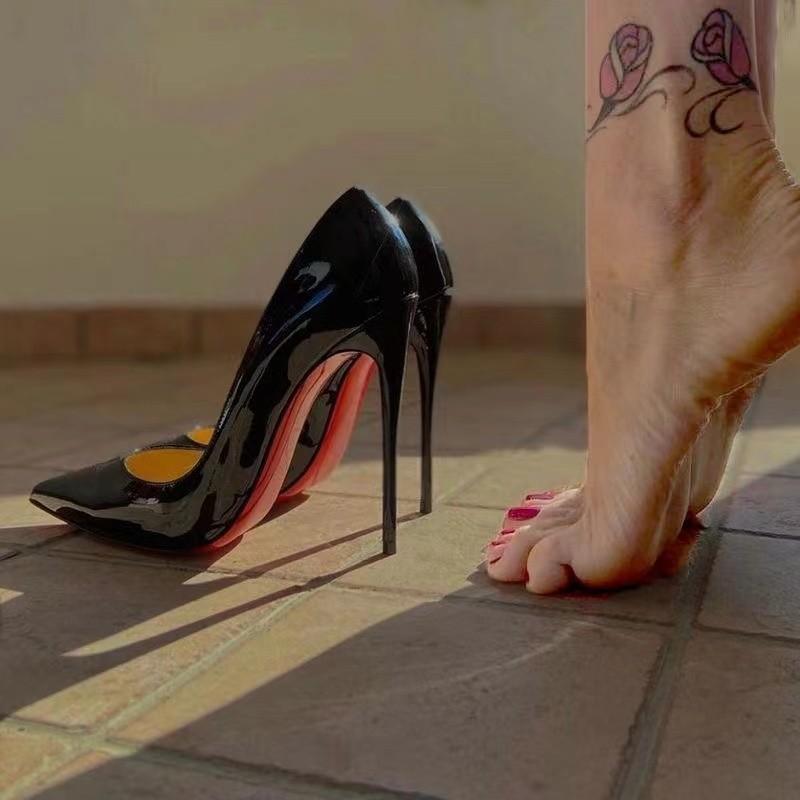 High Heels, Bettpistolenschuhe, Damen-Stilettoabsätze, Frühjahr und Herbst 2025 neu schwarz rote Sohle 10 cm große Größe spitz zulaufende Einzelpumps