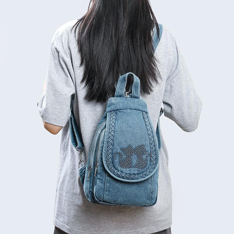Zaino Borsa a Tracolla da Donna Borsa da Petto Multiuso Zaino in Denim All-match