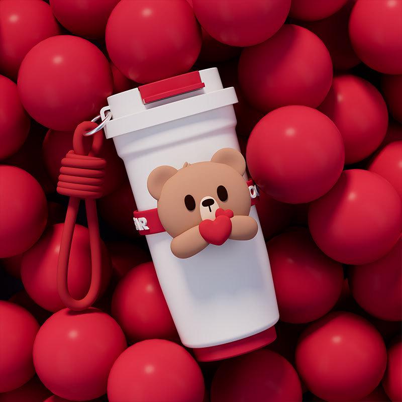 

Portable Cute Cartoon Bear Double Insulated Coffee Cup - Handheld and On-the-Go 520 ml белый