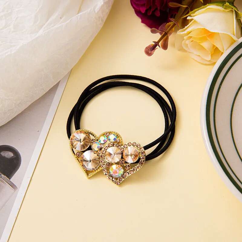 1 Piece Double Heart Elastic Hair Bands for Girls Cute Women's Hair Accessories Fashionable Hair Ties for Kids
