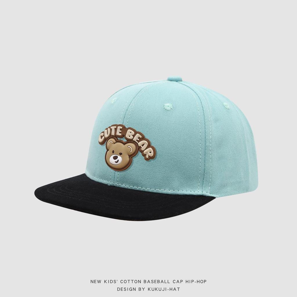 Spring Cartoon Bear Kids' Flat Brim Hip Hop Hat – Cute, Versatile, and Sun-Protective
