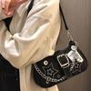 2025 Trendy Star Denim Underarm Bag with Retro Buttons and American Poster Chain