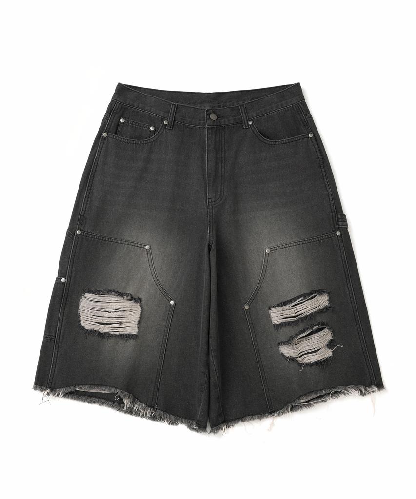 NOT4NERD Distressed Carpenter Bermuda Shorts - Black