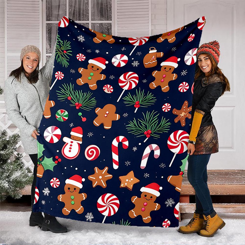 1pc Gingerbread Man Outdoor Flannel Blanket Soft All Season Polyester Throw , Perfect for Picnics & Travel , Picnic Accessory