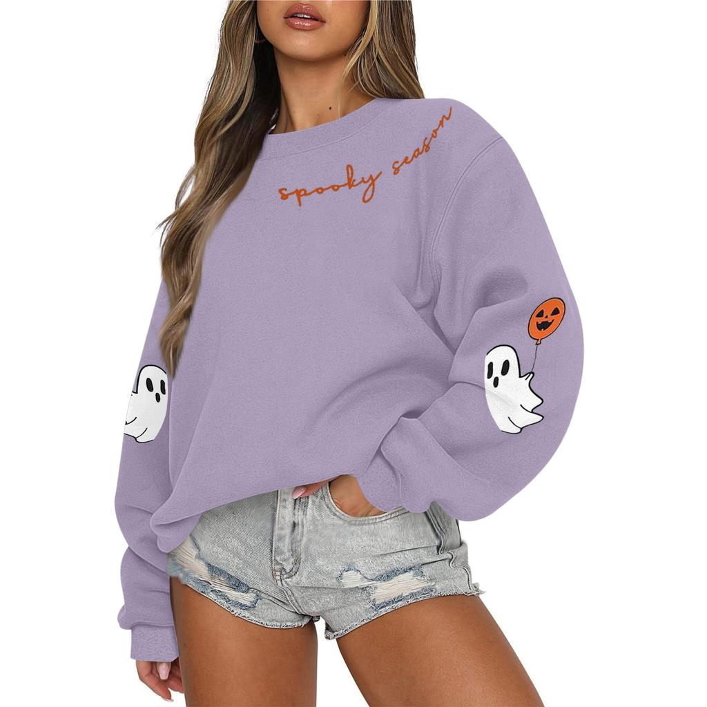 Women's Casual Fashion Round Neck Long Sleeve Halloween Printed Sweatshirt