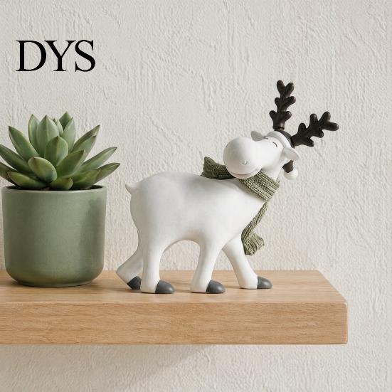 Moderne Wohnzimmer-Tischdekorationen Nordisch Minimalistisch Harz Rentierfigur mit Strickschal, Niedliche Heilende Hirschstatue, Mattweißer Boho-Tisch