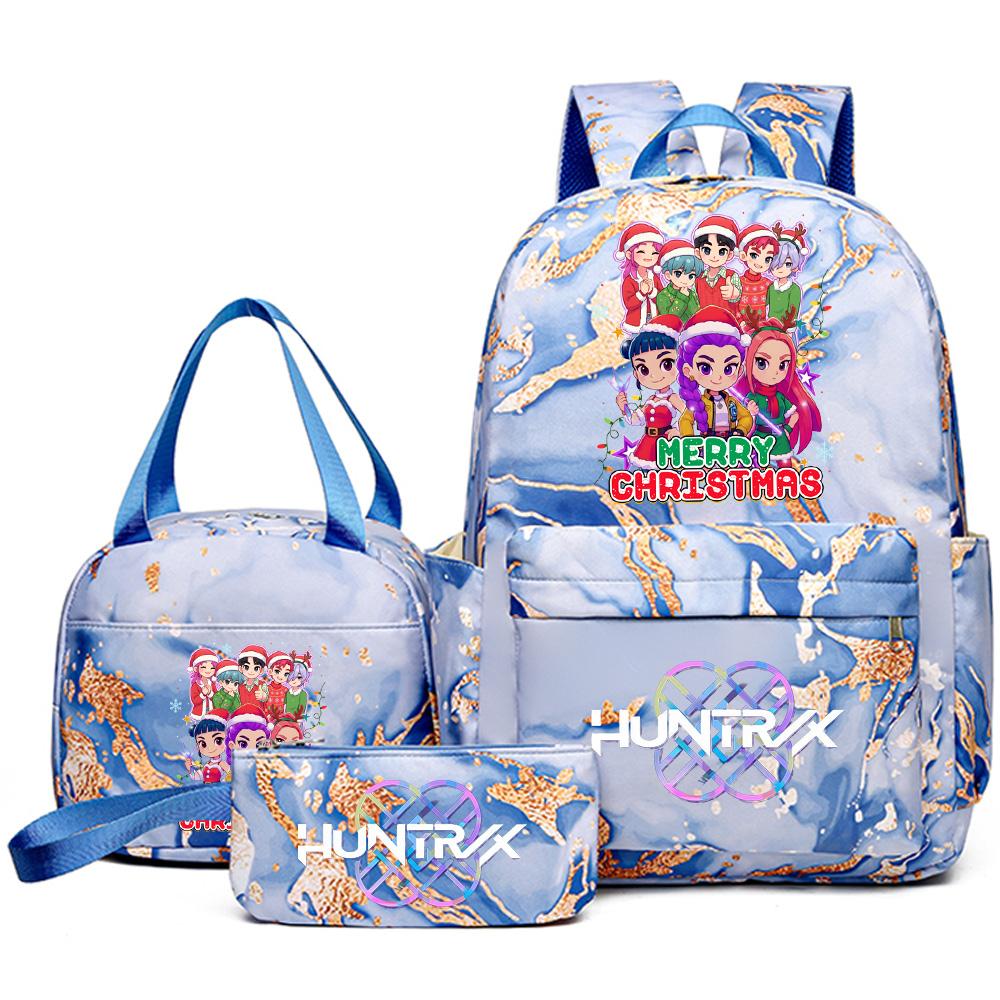 3Pcs/set Christmas K-pop Printed Backpack Handbag Pencil Case for Teenager Student Girl Boy Bookbag Schoolbag Women Large Capacity Travel Bag Kid Gift