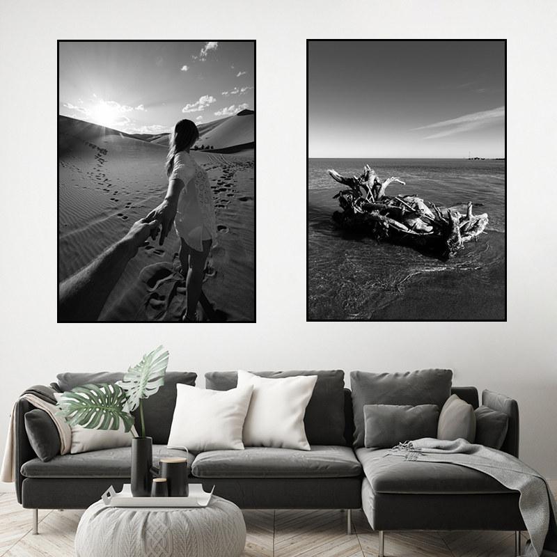 Holding Hands Couple Art Prints Poster Black White Seaside Scenery Picture Beautiful Dandelion Flower Wall Decor HD0117