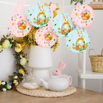 Runde Oster-Papierlaterne, 30 cm Durchmesser, Osterhasen-Ei-Aufdruck, Hängelaterne, chinesische und japanische Papierlaterne für Zuhause, Restaurant, Osterdekoration